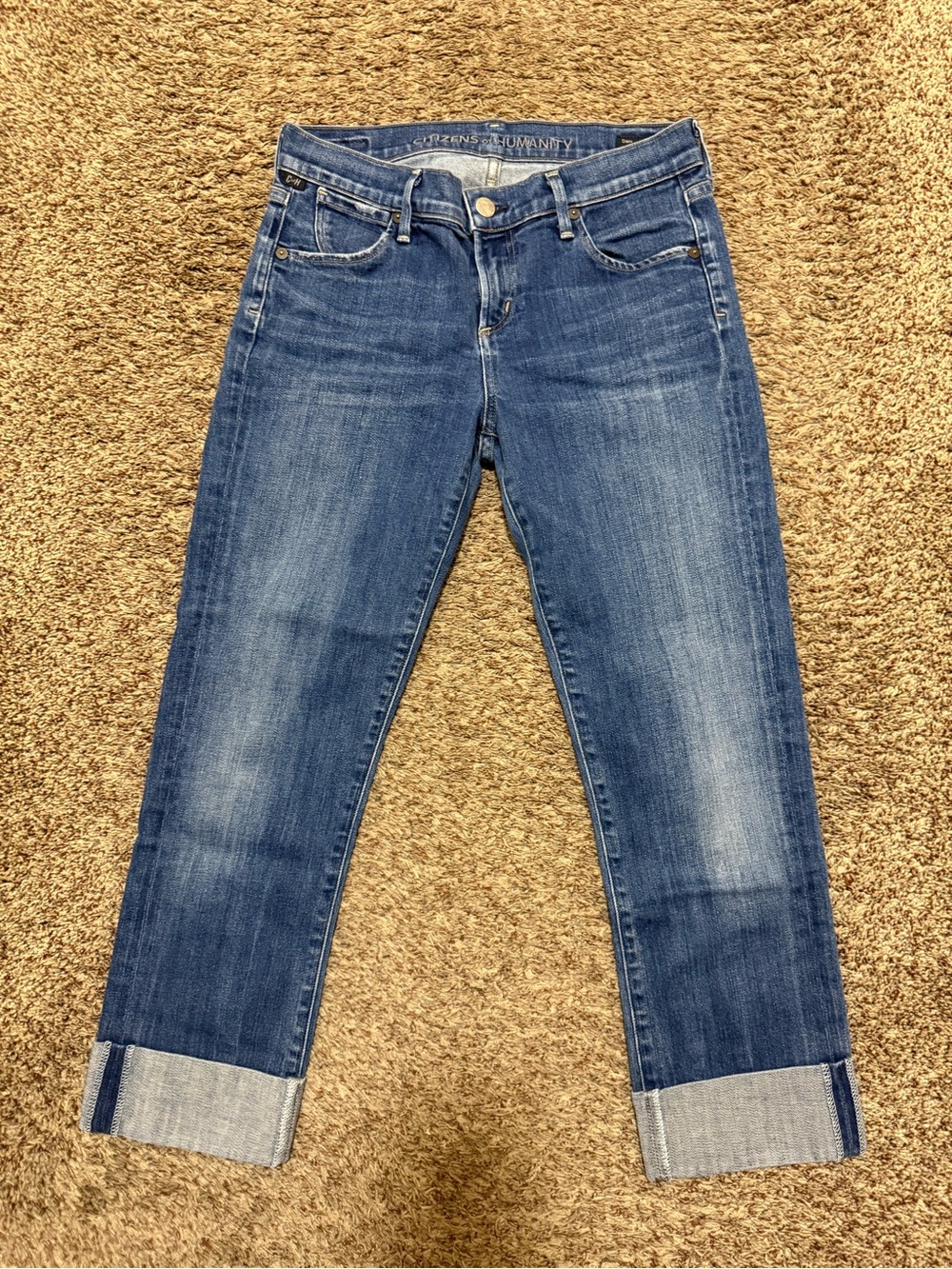 Citizens Of Humanity Medium Blue Cropped Roll-Cuff Jeans